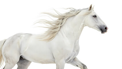 Majestic White Horse with Flowing Mane &ndash; Isolated on White Background


