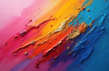 Colorful makeup painting with bold brushstrokes. Bright colors form abstract pattern. Lipstick, paint splatter texture. Artistic design for cosmetics brands, beauty blogs. Decorative art for