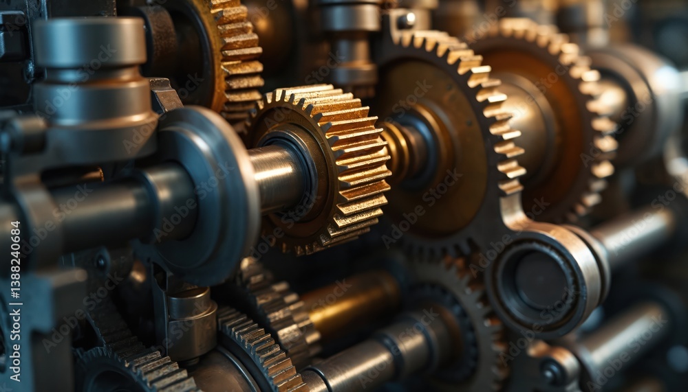 Poster close-up of machine gears in motion. industrial engineering, tech, iot iiot predictive maintenance s