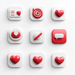 Red and White 3D Icons Set
