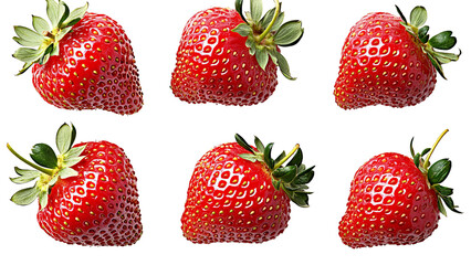 Png of Fresh and vibrant red strawberries arranged beautifully, showcasing their juicy texture and green leaves on transparent background.