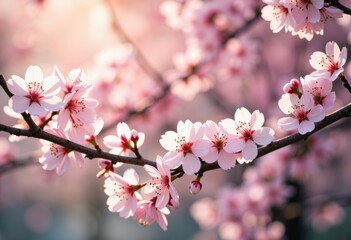 Delicate cherry blossoms in full bloom on a sunny spring day