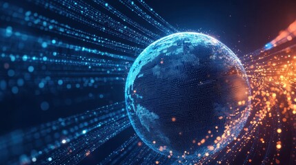 Obraz premium Dynamic Sphere: 3D Representation of a Globe in Digital Dots, Illustrating the Rapid Pace of Global Business and Communication