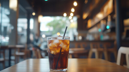 Glass of iced tea served in a relaxed cafe environment