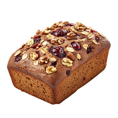 A Loaf of Cranberry Walnut Bread with Nuts and Cranberries Isolated on Transparent Background