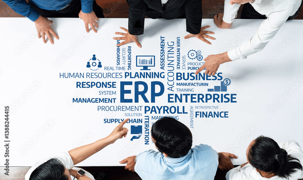 Leinwandbilder a dynamic team collaborates around a table, focusing on erp strategies to enhance business operation