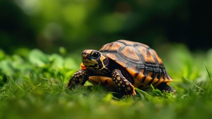 Obraz premium Adorable Little Tortoise in Motion: A Charming Pet Reptile with a Unique Shell