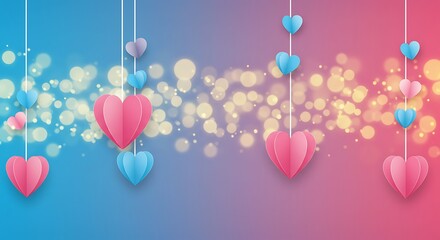 Romantic Paper Hearts: Pastel Bokeh Background AI Generated