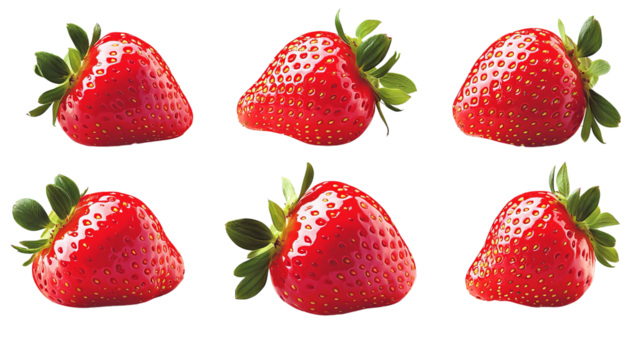 Png of Fresh, vibrant strawberries displayed beautifully, showcasing their juicy texture and rich red color on transparent background.