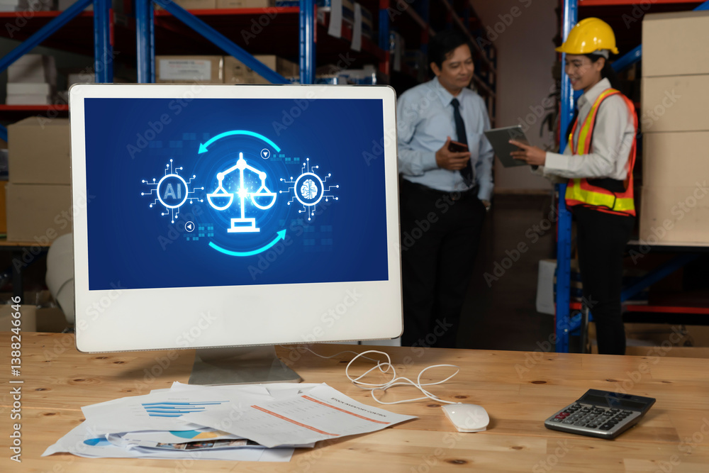 Poster ai ethics responsibility standard law and rules on computer screen provide report of ai ethic transp