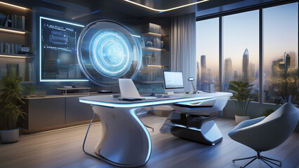 Home Office of the Future with AI Virtual Assistant 