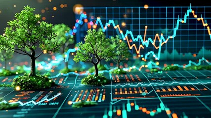 Trees and financial graph merging concept of ecology and global economy