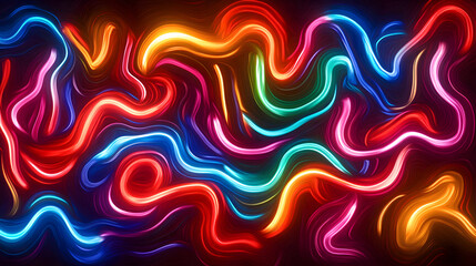 Obraz premium A high-resolution abstract wallpaper with bright neon shapes arranged in a flowing, circular pattern, creating a sense of movement and energy