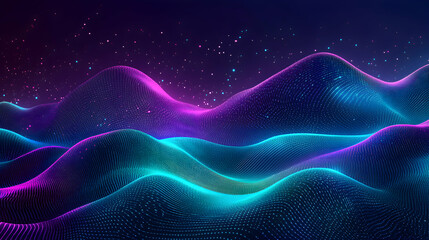 Obraz premium A high-resolution abstract wallpaper featuring digital elements in neon hues of blue, green, and purple, flowing in a smooth, futuristic design