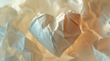 A delicate abstract origami heart crafted from white silk-like paper, softly crumpled and floating in a pale warm background. A minimalist visual representation of fragile emotion, sensitivity, and in