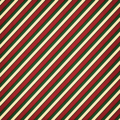 Rich diagonal striped pattern with deep red, dark green, and warm beige lines. Classic festive abstract background ideal for holiday designs, wallpapers, textiles, branding, elegant graphic projects.