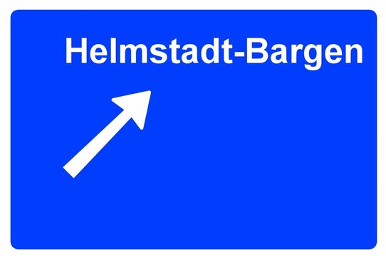 Illustration eines Autobahn-Ausfahrtschildes mit der Beschriftung "Helmstadt-Bargen"	