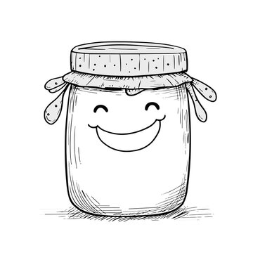 Smiling cartoon jam jar character illustration isolated on white background with copy space