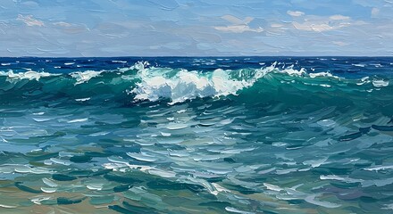 Obraz premium Ocean Wave Impressionism: Teal & Turquoise Seascape AI Generated