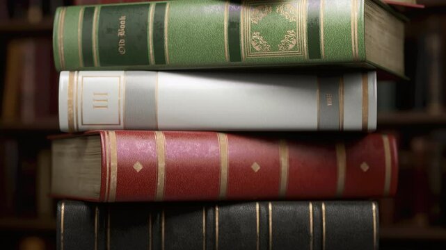 A stack of vintage books with old covers of various colors, Literature, education, reading