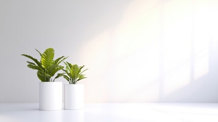 Plants in White Pots Minimalist Style High-resolution Soft Lighting Full Shot Simple Arrangement Home Decor Bright Serene Ideal for Interior Design Websites