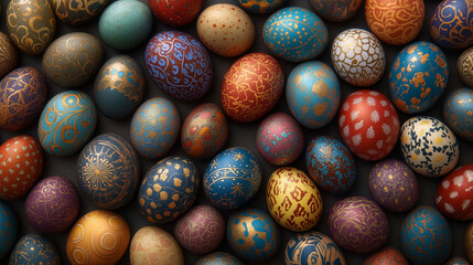 Traditional painted Easter eggs in rich colors