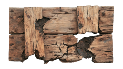 Png of Weathered wooden planks with cracked surfaces and distinct textures, showcasing nature’s aging beauty on transparent background.