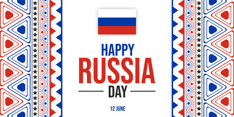happy russia day celebration banner with national flag and traditional border, perfect design for independence or national holiday event on june 12.