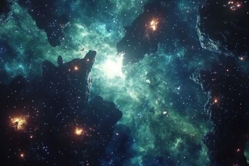 Obraz premium Dramatic scene of a cosmic nebula among celestial bodies