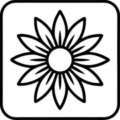 vector flower icon Sunflower outline, bold petals, thin black stroke, white background