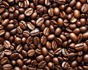 Fototapeta premium A close-up view of various roasted coffee beans, showcasing their rich brown color and glossy texture.