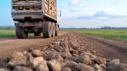 Obraz premium Truck hauling cargo on a gravel road