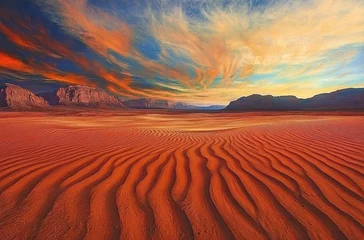 Fototapete A desert landscape featuring mountains and a vibrant colorful sky © Rena