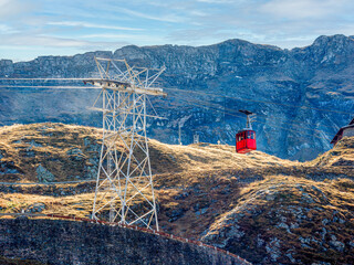 Cable car rises in Transfagarasan mountains