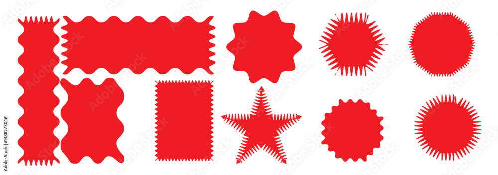 Aufkleber zigzag edges set. torn paper, jagged rectangular shape box element set with zigzag edges. silhouette