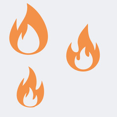 Set of simple orange fire icons ideal for heat energy safety warning signs gaming apps and graphic designs with a clean modern style