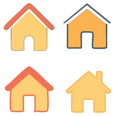 Set of hand drawn house icons in yellow and orange tones ideal for real estate branding home decor apps and creative projects