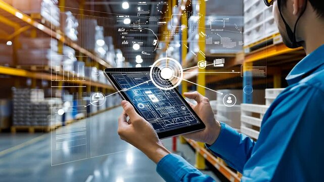 Optimizing warehouse activity for improved workflow, illustrating logistics management, supply chain efficiency, inventory control, productivity, teamwork and industrial operations