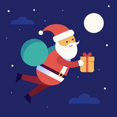Vector art illustration of Santa delivering Christmas gifts