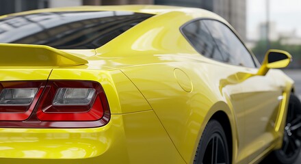 Sun-Kissed Yellow Coupe: Urban Glimpse AI Generated