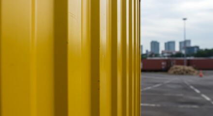 Urban Textures: Yellow Metal, City Blur AI Generated