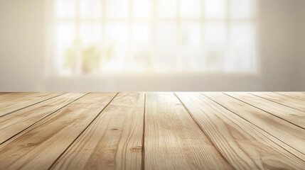 Wooden tabletop with soft blur in a background cafe setting, great for placing products