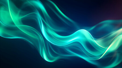 Fototapeta premium A high-resolution wallpaper of glowing curved lines in bright neon green and blue, creating a sense of fluidity and movement