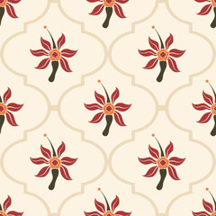 Fototapeta premium Hand drawn colourful geometric flowers, seamless patterns with floral for fabric, textiles, clothing, wrapping paper, backdrop, banner, illustration, abstract backgrounds. 