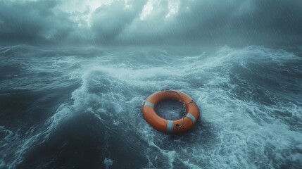 Stormy ocean survival life ring safety at sea rescue equipment emergency at sea maritime disaster help needed