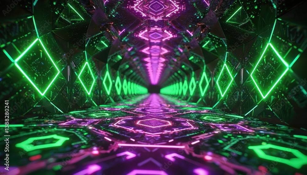 Poster digital rendering of geometric fractals with infinite expansion. intricate patterns of triangles squ
