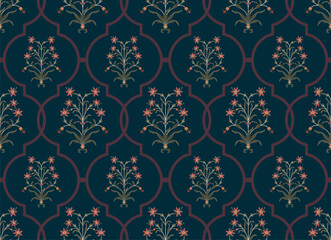 Fototapeta premium Hand drawn colourful geometric flowers, seamless patterns with floral for fabric, textiles, clothing, wrapping paper, backdrop, banner, illustration, abstract backgrounds. 