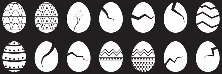 Easter egg icon, cartoon colorful set isolated on white background. Spring cute decor element, holiday eggs hunt. Vector illustration