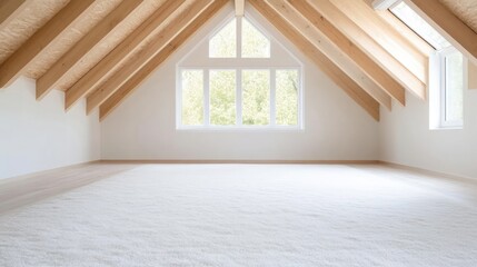 Fototapeta premium Bright, airy attic room with natural wood beams