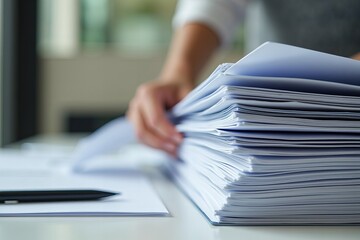 Clerk Sorting Tax Files and Accounts Documents in Close-up Shot